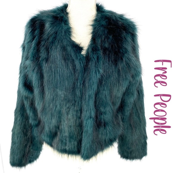 Free People green faux fur crop jacket S/P - Picture 2 of 16